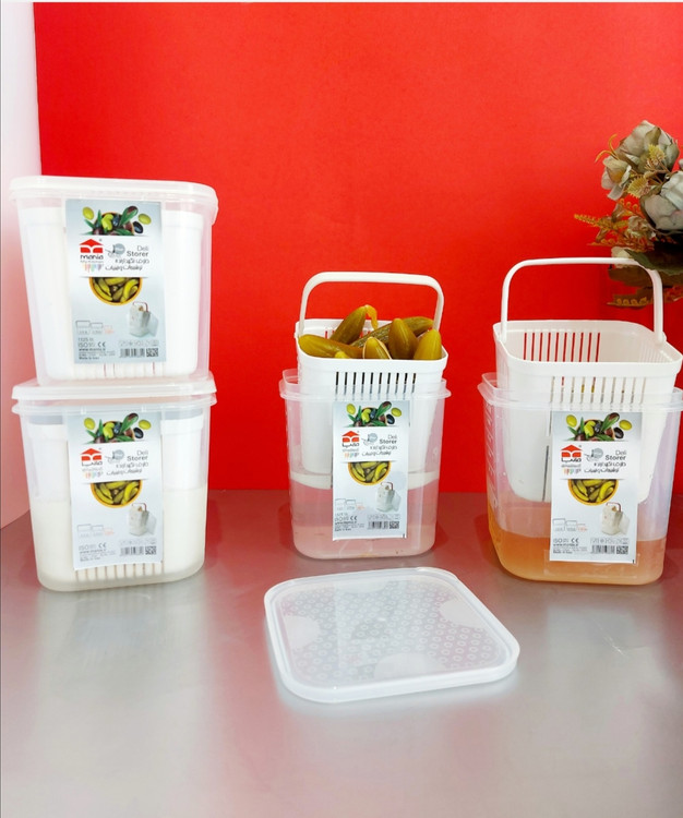 ظرف نگهدارنده ترشی و پنیر مربع مانیا سبد دار سایز بزرگ