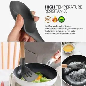 کفگیر ملاقه سیلیکونی دسته چوبی